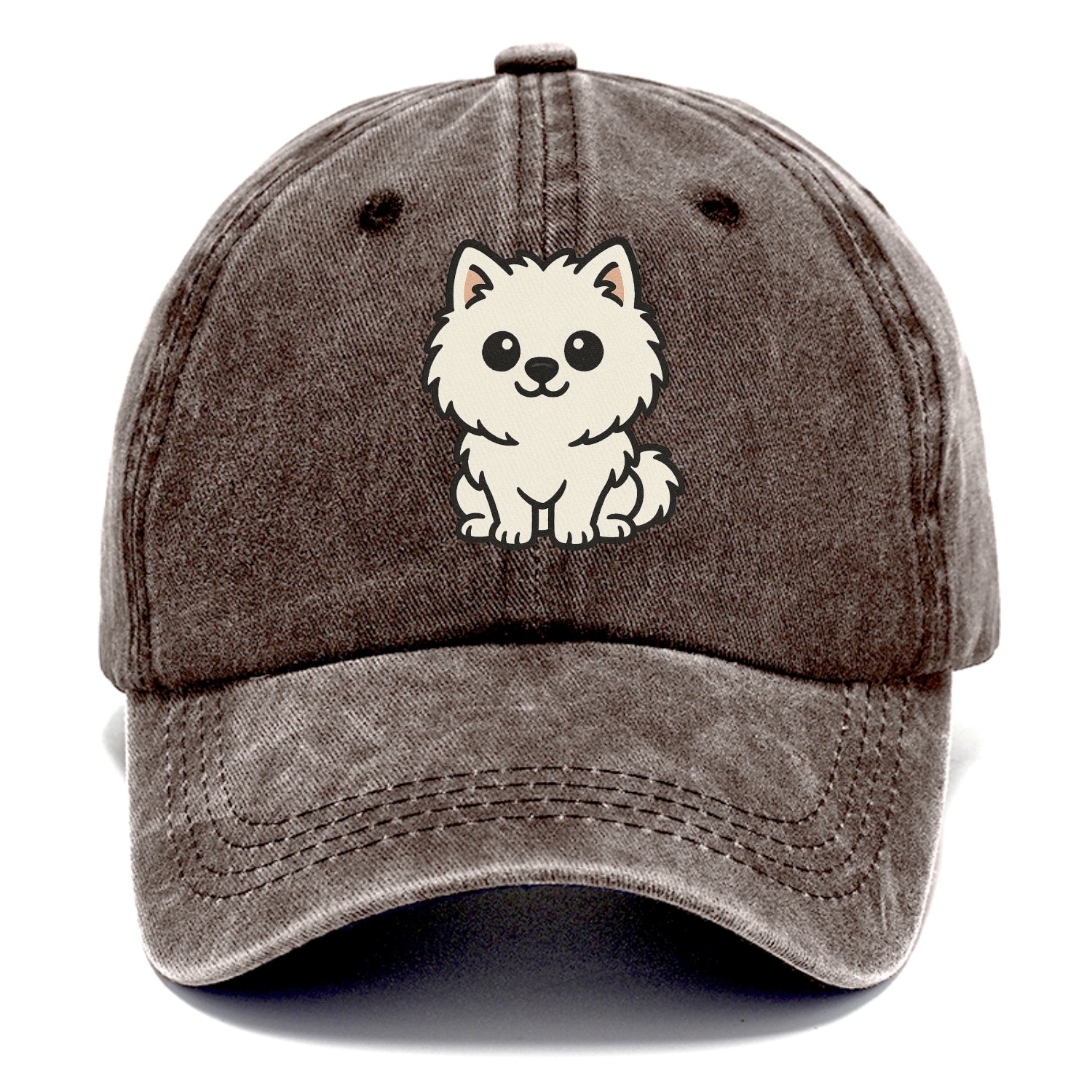 pomeranian white fluffy sitting pose portrait design Hat