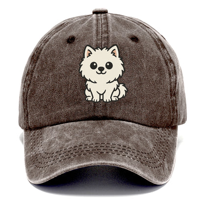 pomeranian white fluffy sitting pose portrait design Hat