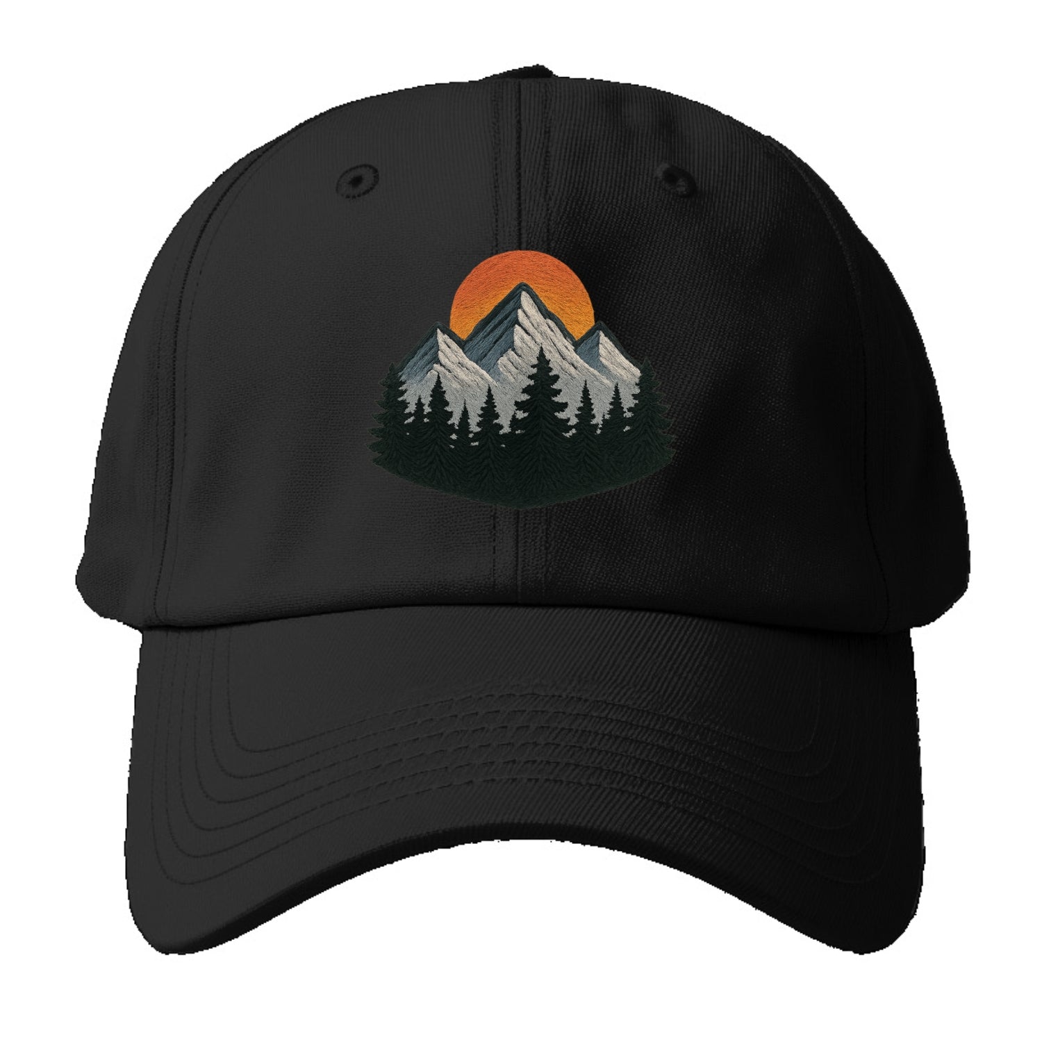mountain sunset pine forest embroidery Hat