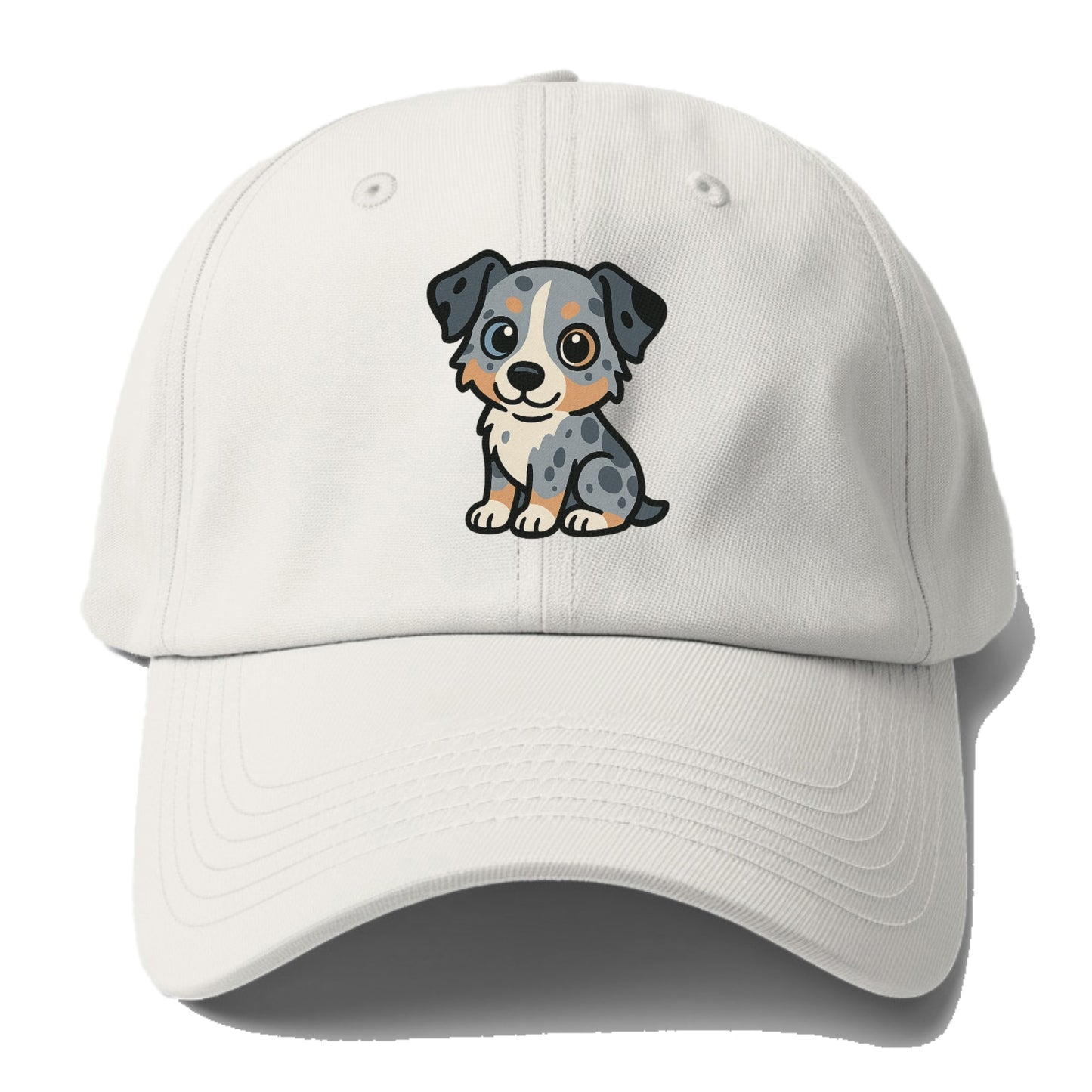 australian shepherd blue merle sitting pose with heterochromia portrait design Hat
