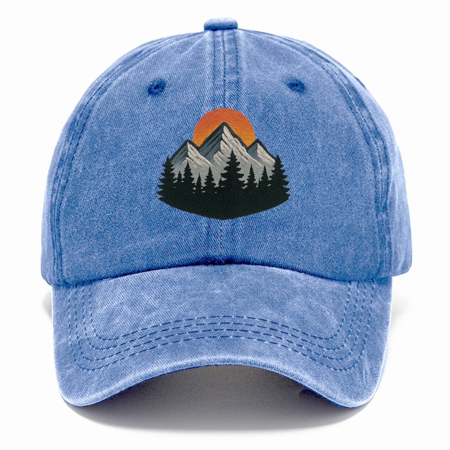 mountain sunset pine forest embroidery Hat