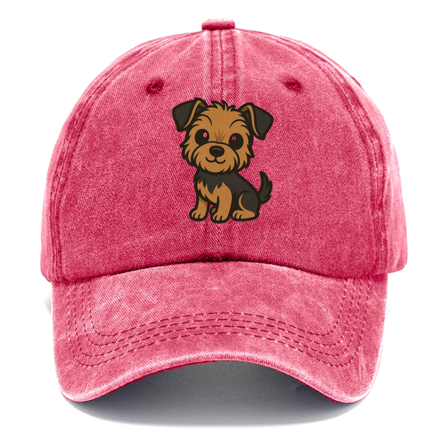 yorkipoo small brown and black sitting pose portrait design Hat
