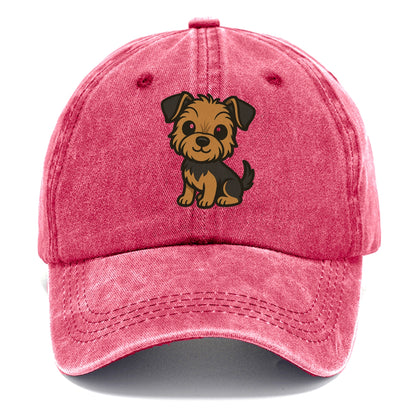 yorkipoo small brown and black sitting pose portrait design Hat