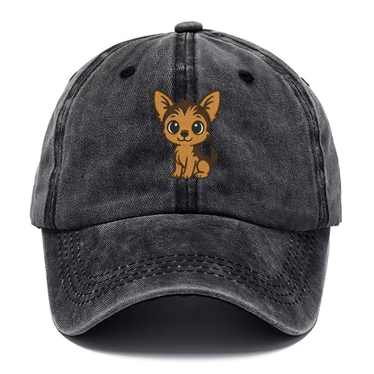 chorkie chihuahuayorkie mix sitting pose portrait design Hat
