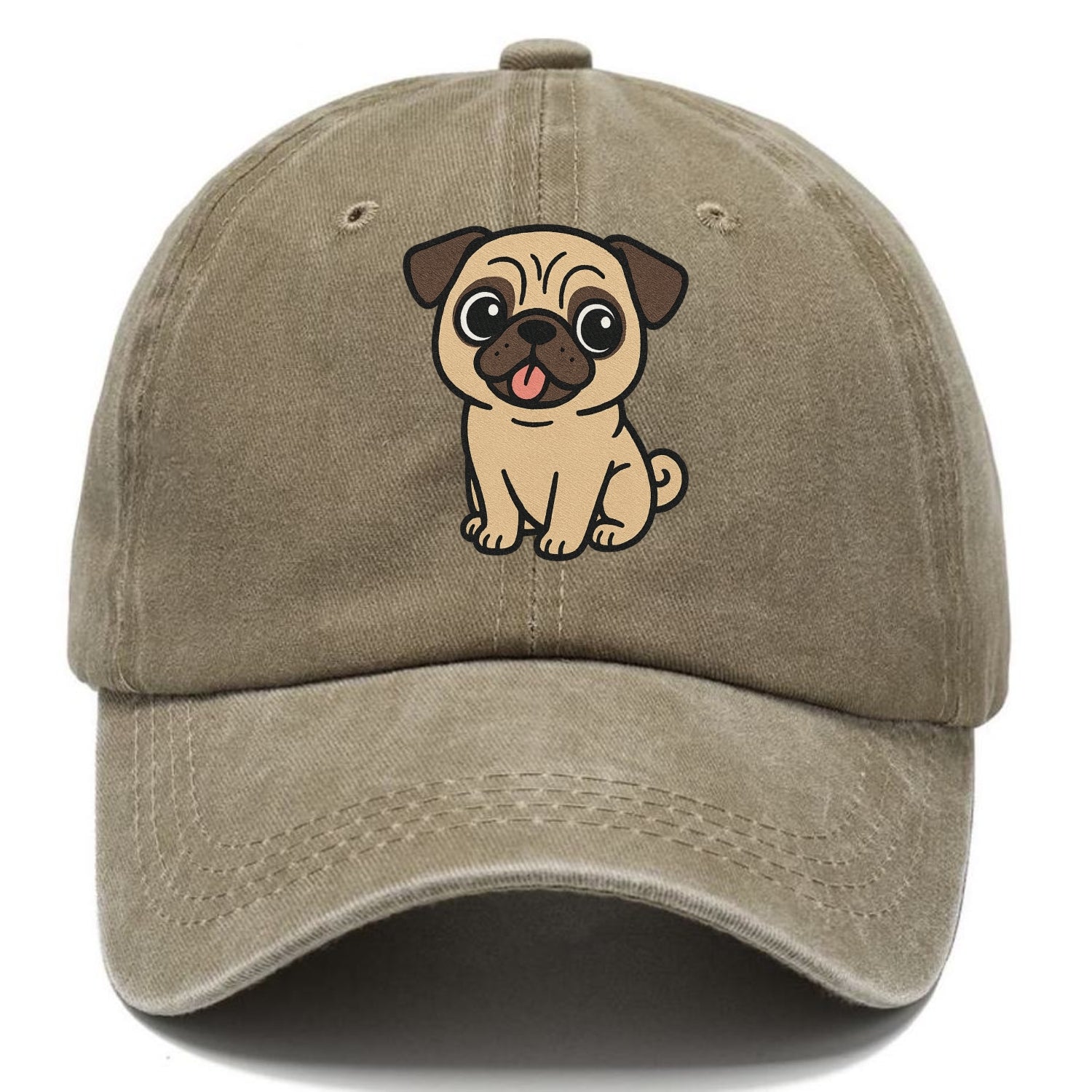pug tilted head with tongue out portrait design Hat