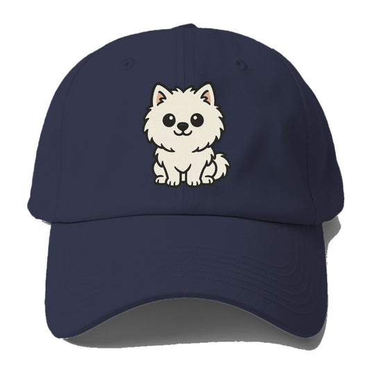 pomeranian white fluffy sitting pose portrait design Hat