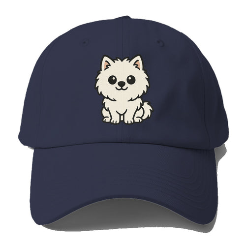 Pomeranian White Fluffy Sitting Pose Portrait Design Baseball Cap For Big Heads