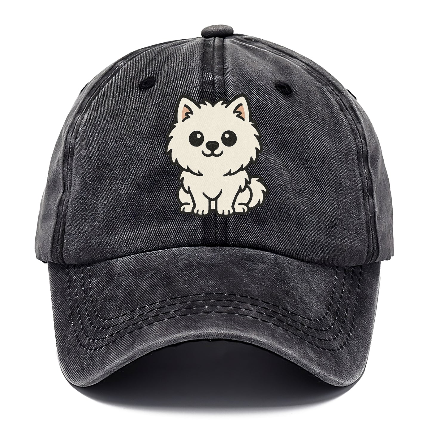pomeranian white fluffy sitting pose portrait design Hat