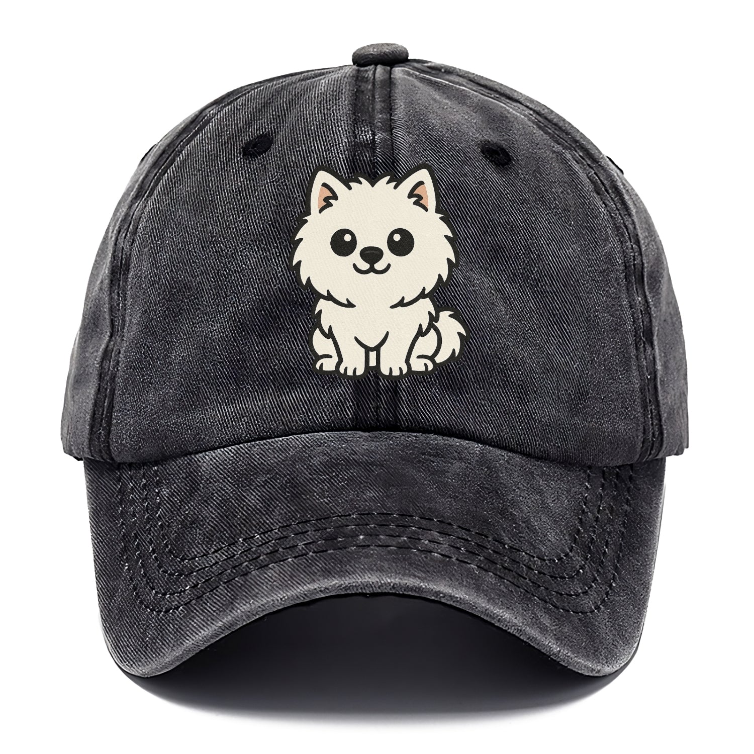 pomeranian white fluffy sitting pose portrait design Hat