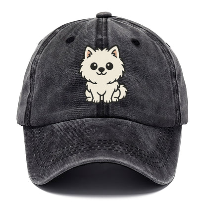 pomeranian white fluffy sitting pose portrait design Hat