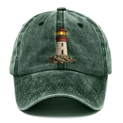 shining lighthouse on a rocky shore Hat