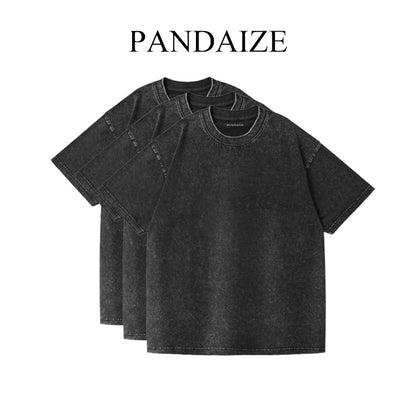 Pandaize® 3枚パック 230GSM ヘビールーズフィット ウォッシュドTシャツ - ブラック