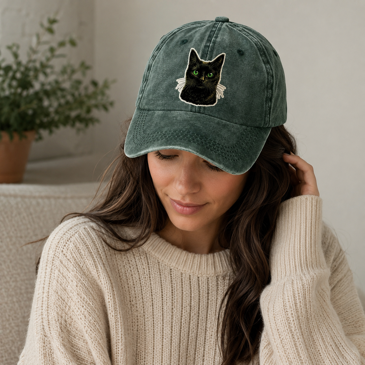 Green Eyed Black Cat Classic Cap – editorial product image