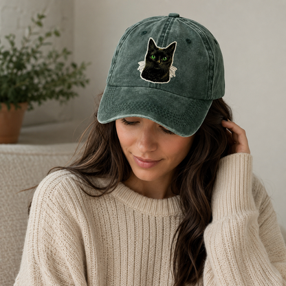 Green Eyed Black Cat Classic Cap – editorial product image