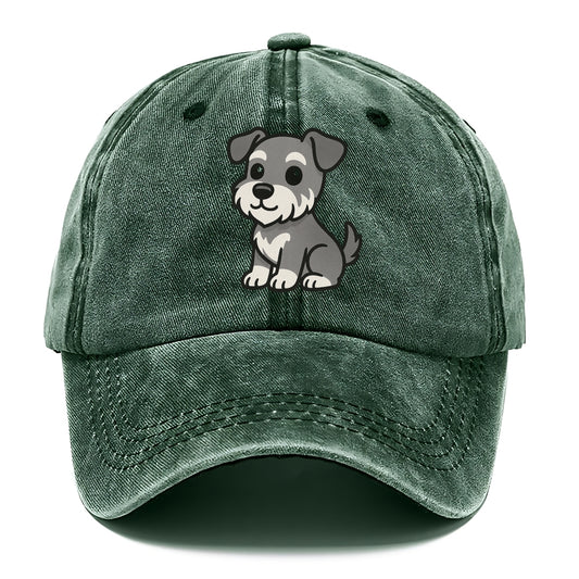 schnoodle gray and white sitting pose portrait design Hat