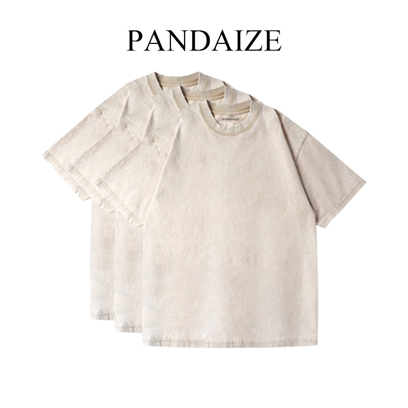 Pandaize® 3枚パック 230GSM ヘビールーズフィット ウォッシュドTシャツ - アーモンドベージュ