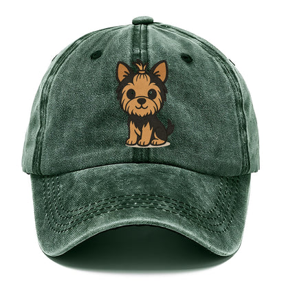 yorkshire terrier brown and black with top knot portrait design Hat