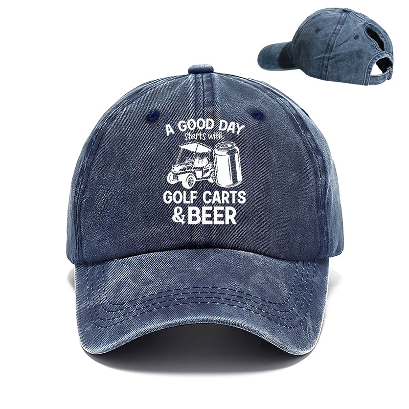 Gorra de béisbol con cola de caballo para mujer en primavera y verano: un buen día empieza con carritos de golf y cerveza.