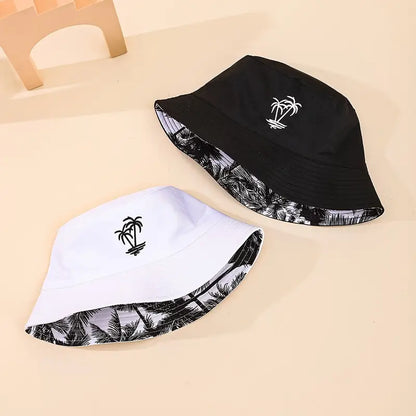 Reversible Palm Tree Fisherman Hat - Cotton Canvas Bucket Hat with Double-Sided Print - Unisex Sun Protection Outdoor Cap
