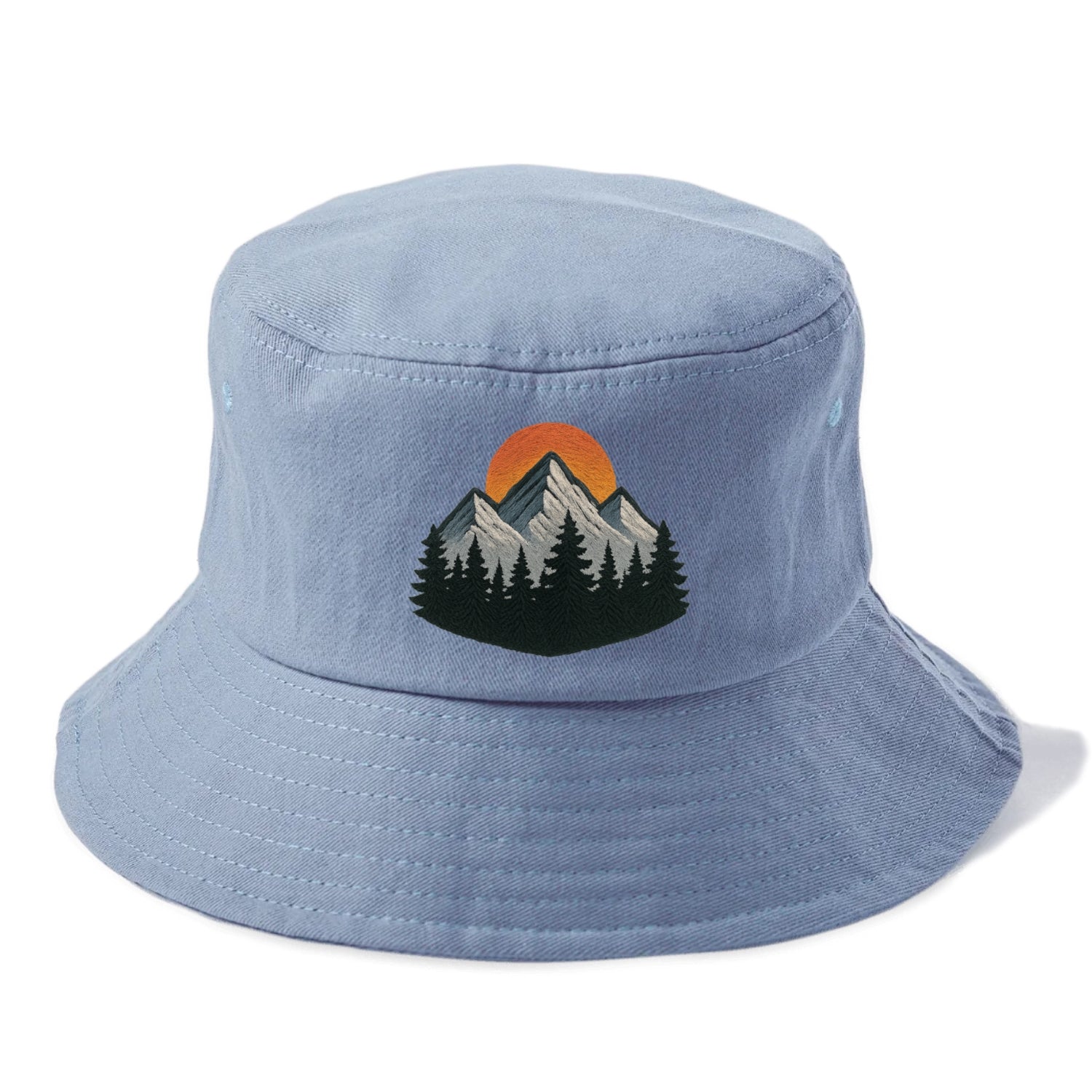 mountain sunset pine forest embroidery Hat