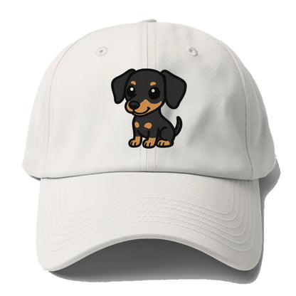 miniature pinscher black and tan sitting pose portrait design Hat