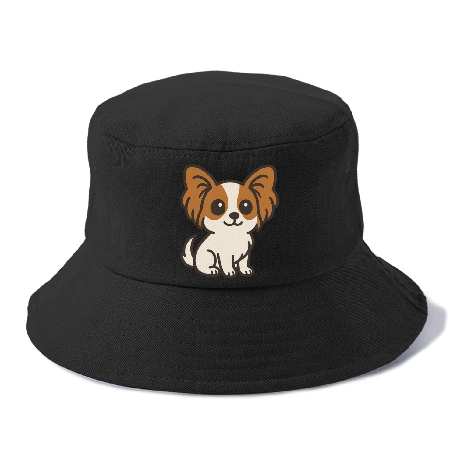 papillon white with brown ears sitting pose portrait design Hat