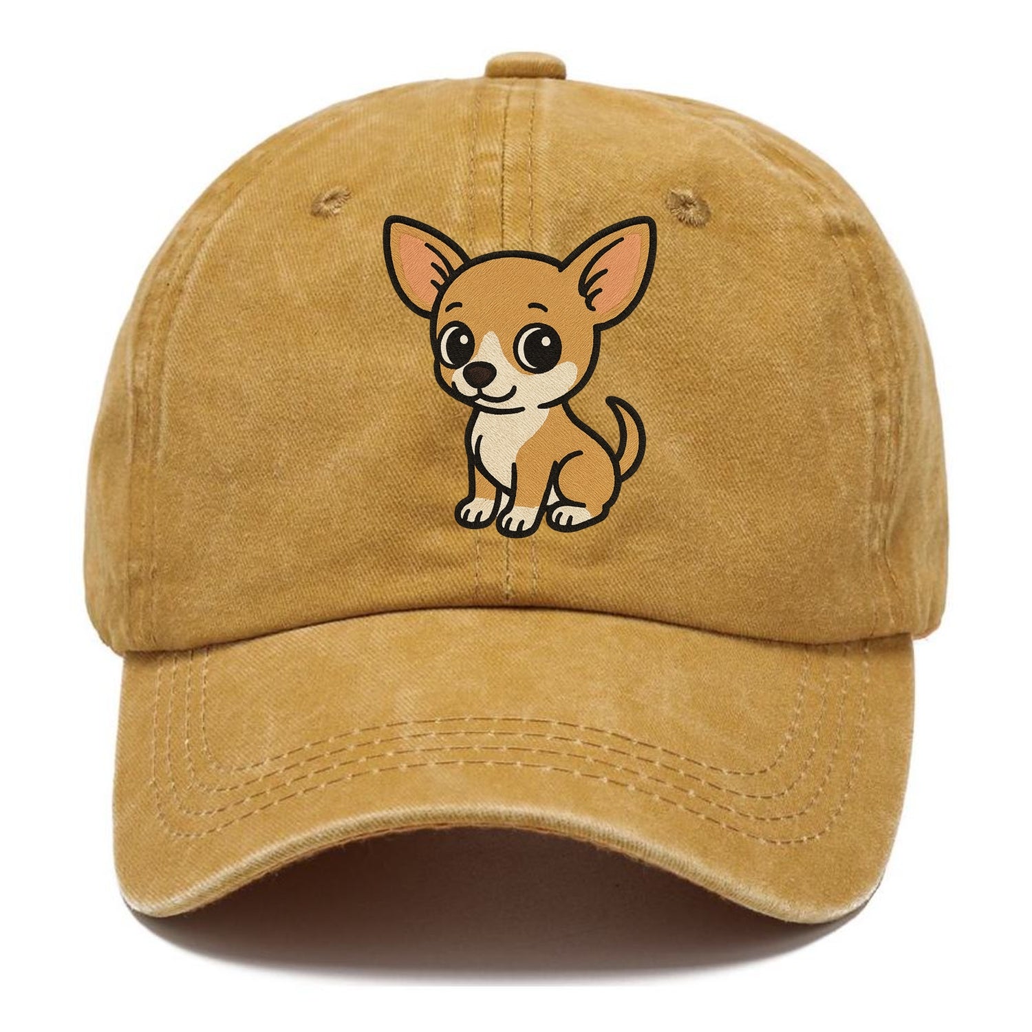 chihuahua tan and white sitting pose portrait design Hat