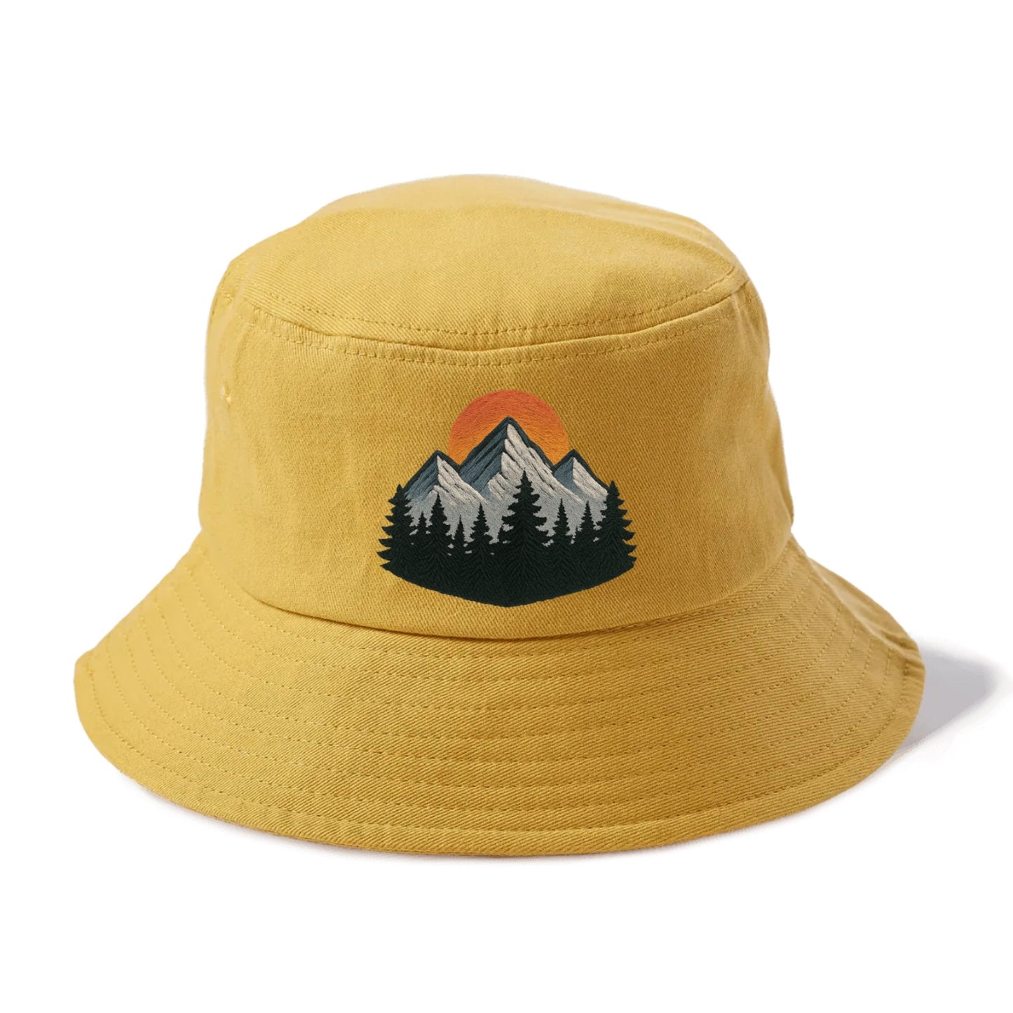 mountain sunset pine forest embroidery Hat