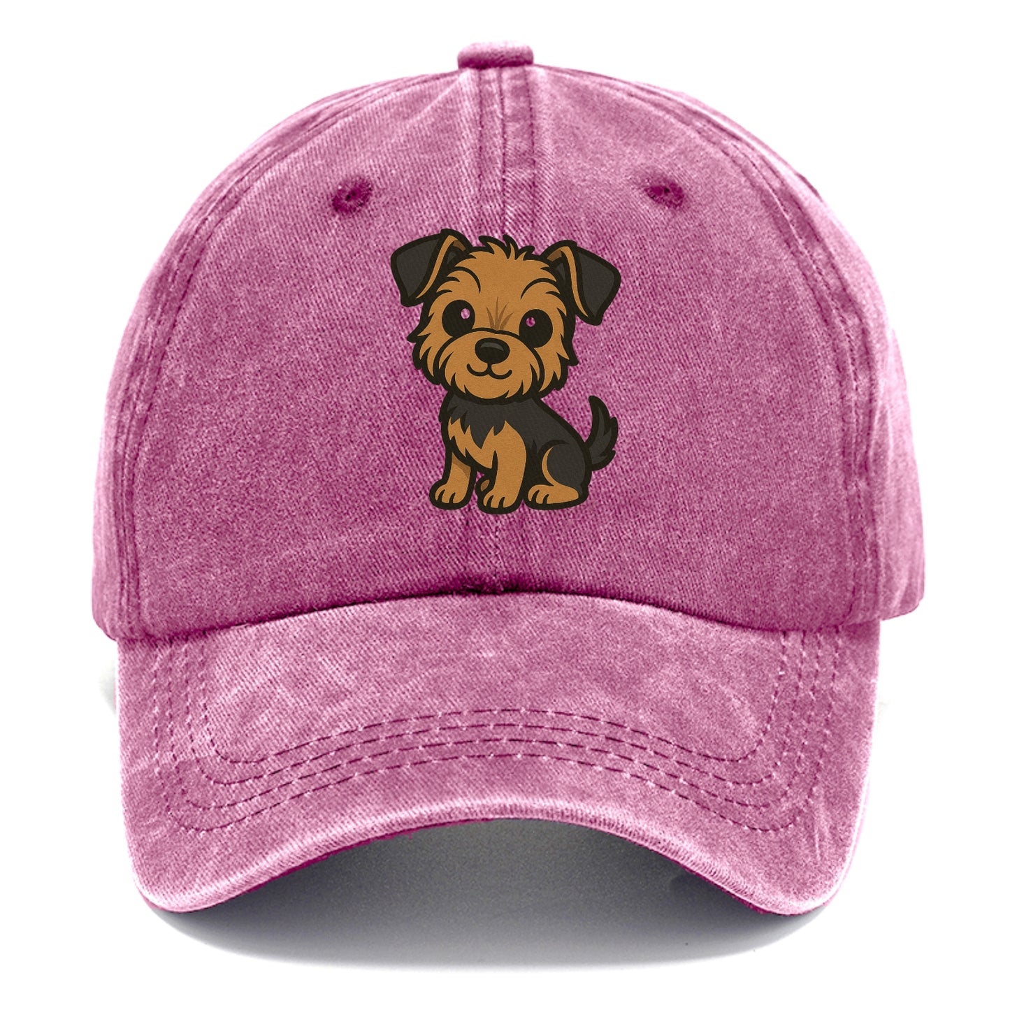 yorkipoo small brown and black sitting pose portrait design Hat