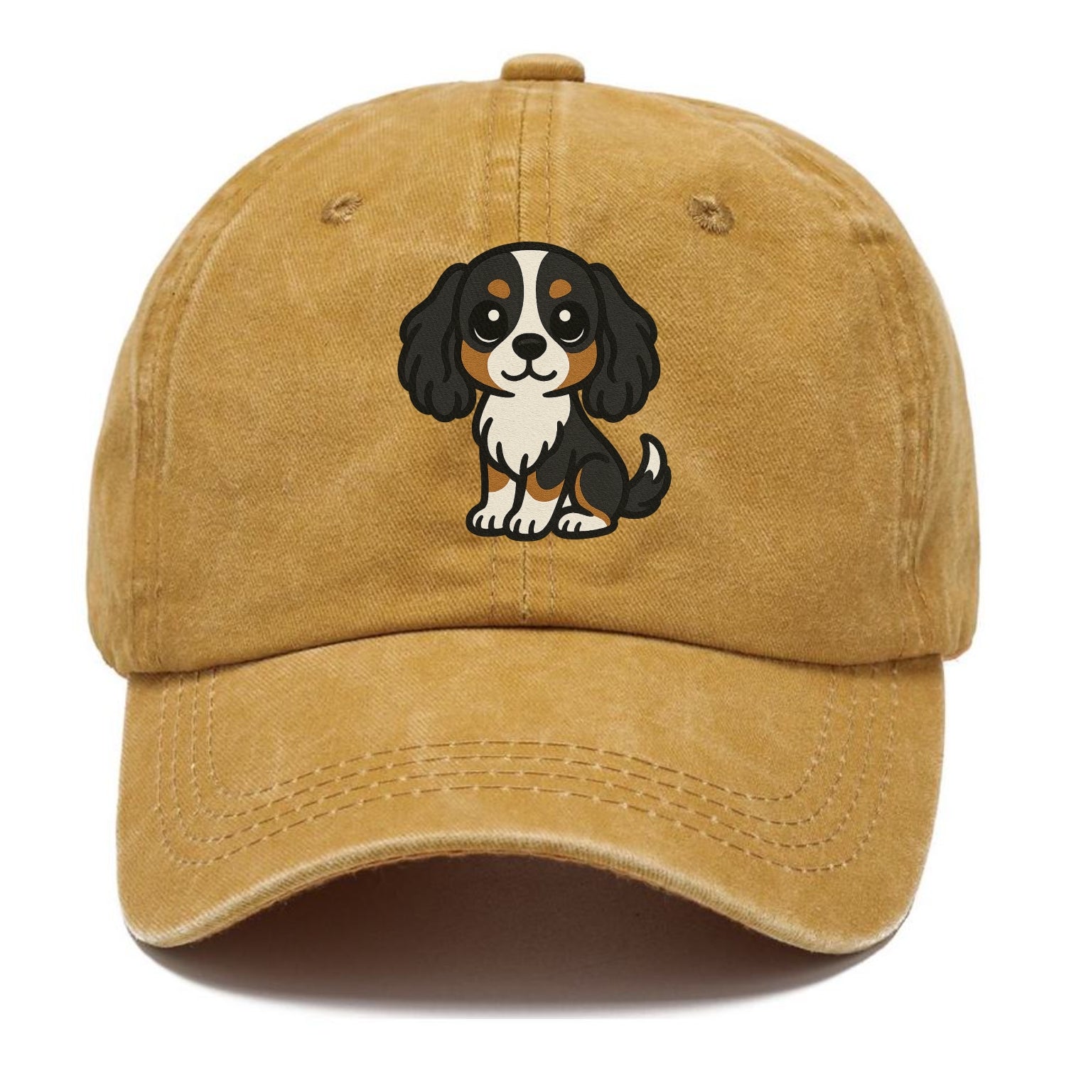 cavalier king charles spaniel tricolor sitting pose portrait design Hat