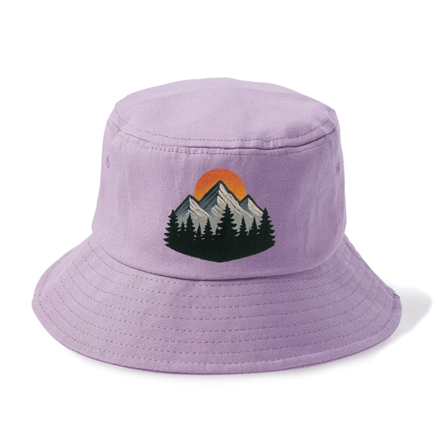 mountain sunset pine forest embroidery Hat