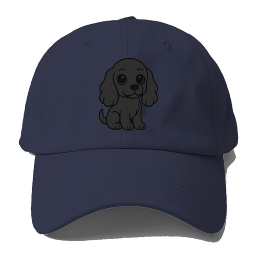 Cocker Spaniel Black Sitting Pose With Long Ears Portrait Design Baseball Cap
