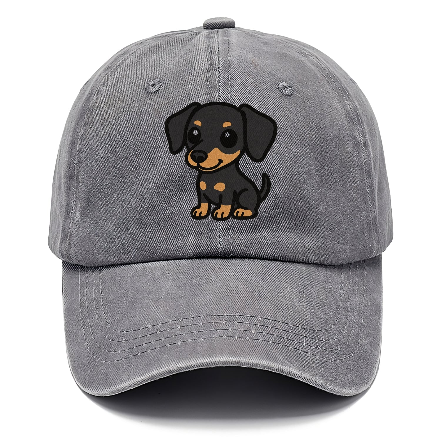 miniature pinscher black and tan sitting pose portrait design Hat