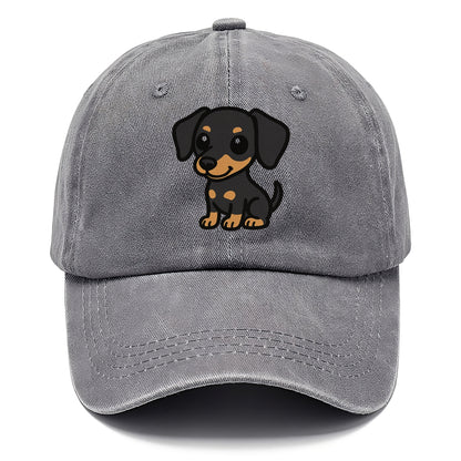 miniature pinscher black and tan sitting pose portrait design Hat