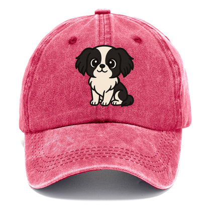 japanese chin black and white sitting pose portrait design Hat
