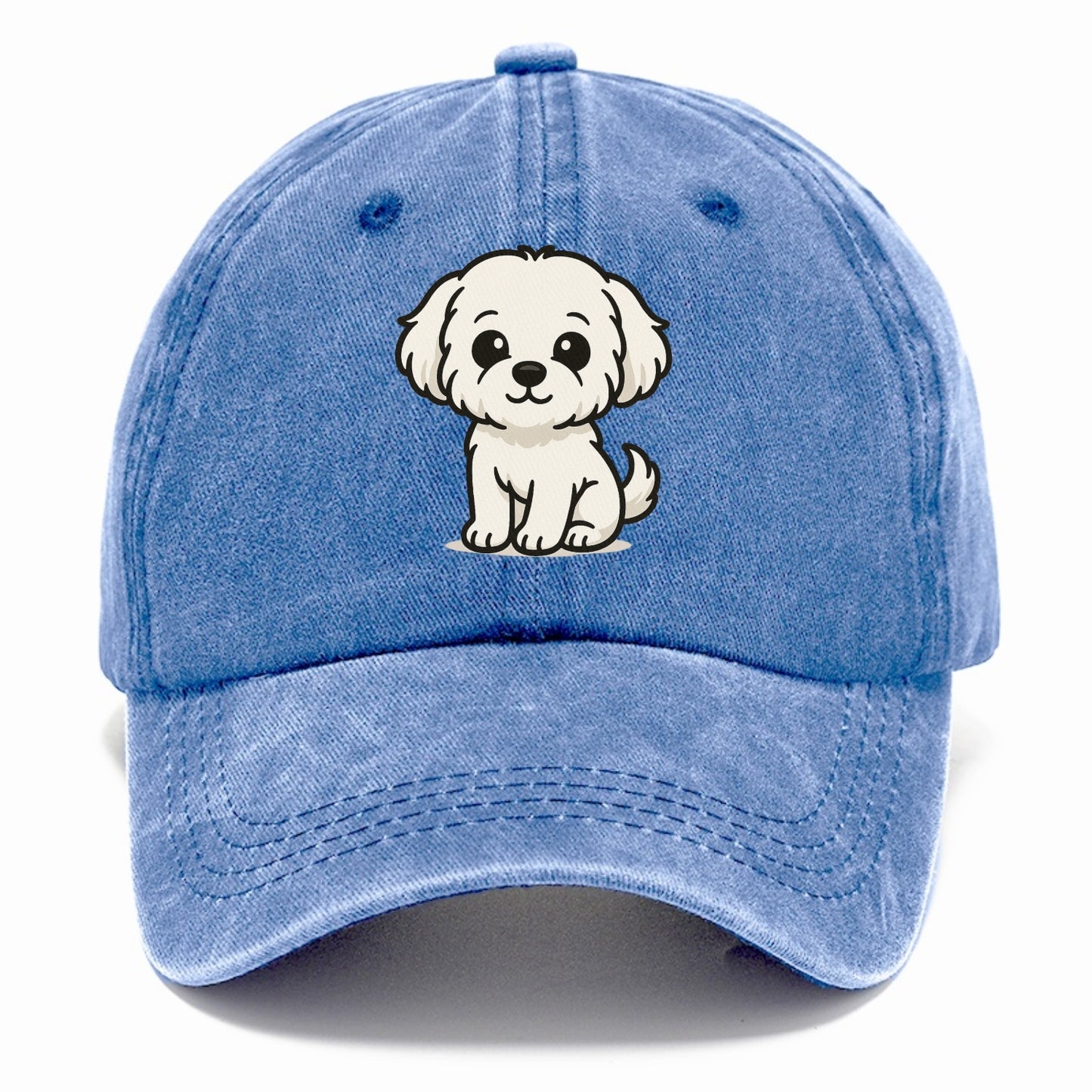 maltese pure white fluffy sitting pose portrait design Hat
