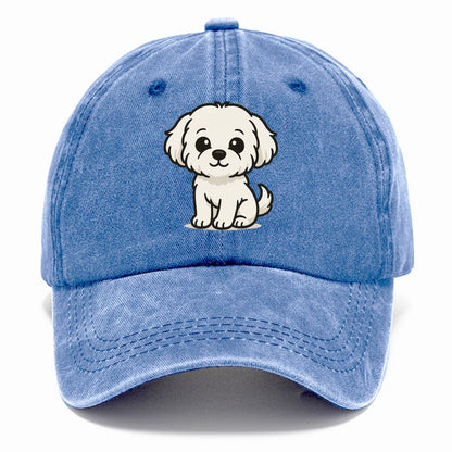 maltese pure white fluffy sitting pose portrait design Hat