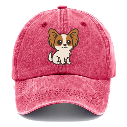 papillon white with brown ears sitting pose portrait design Hat
