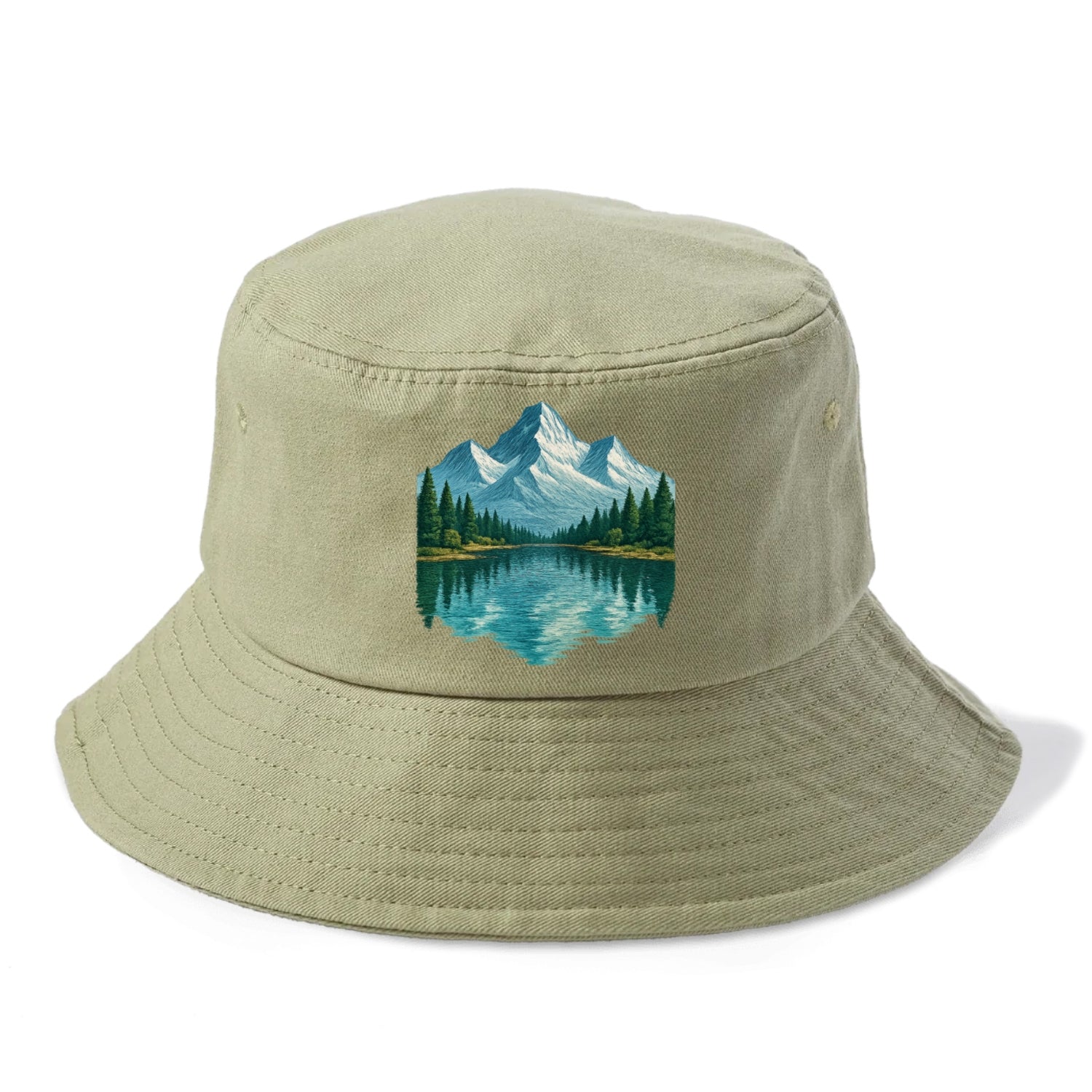 snowy mountain lake reflection design Hat
