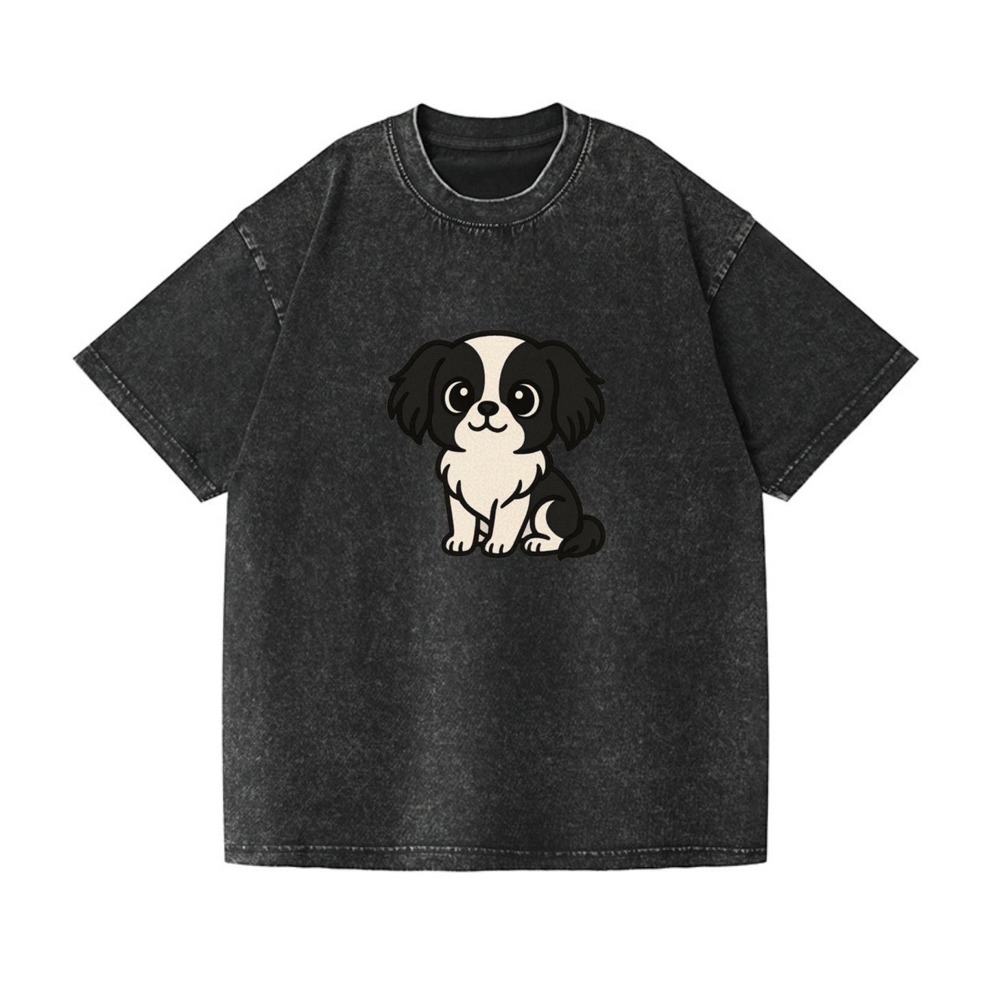 japanese chin black and white sitting pose portrait design Hat