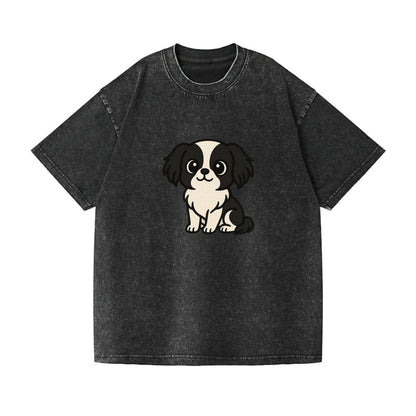 japanese chin black and white sitting pose portrait design Hat