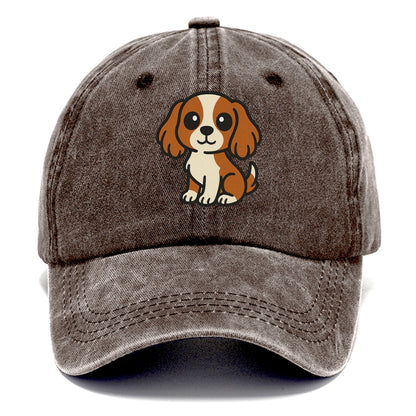 Cavalier King Charles Spaniel Blenheim Colored Sitting Pose Portrait Design Hat