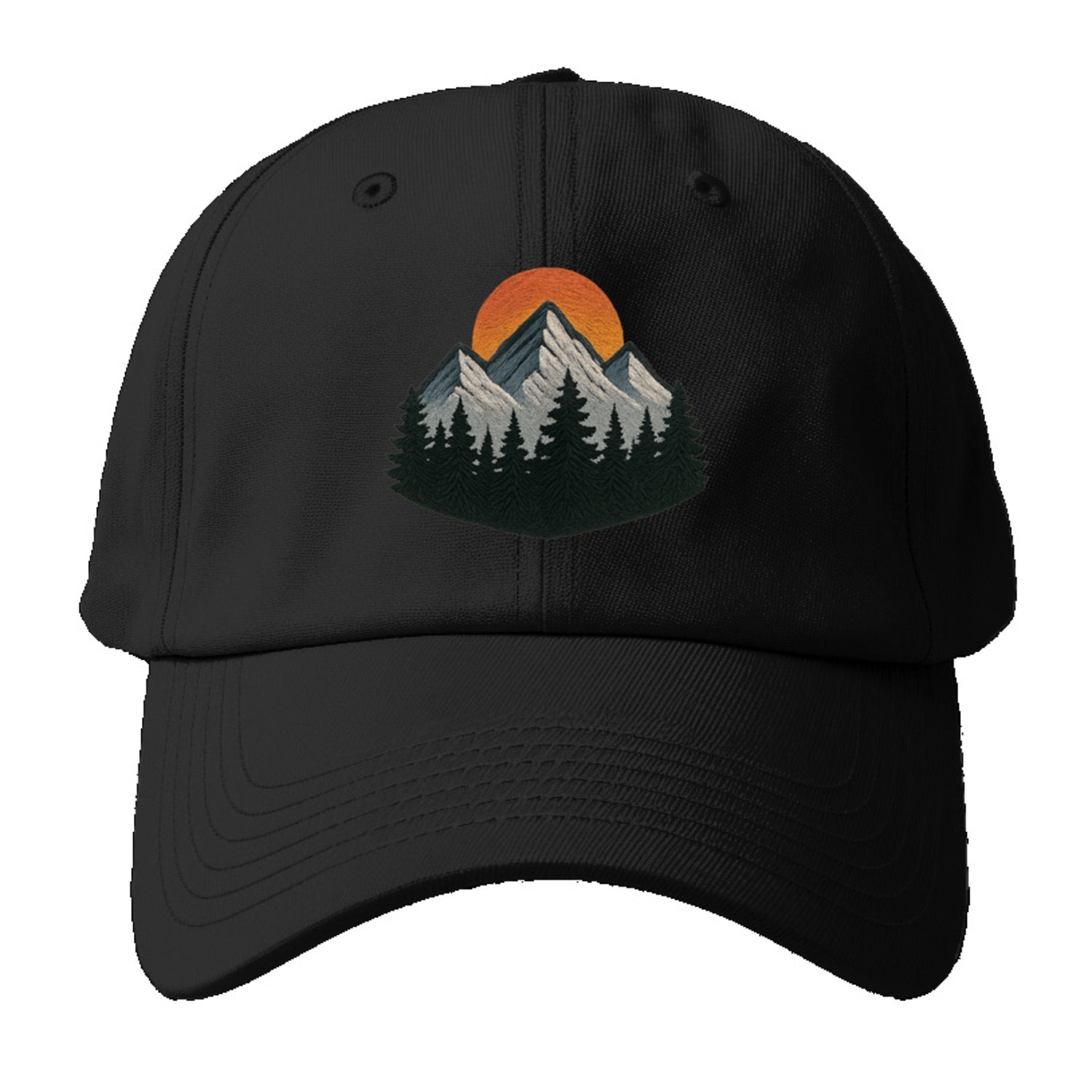 mountain sunset pine forest embroidery Hat