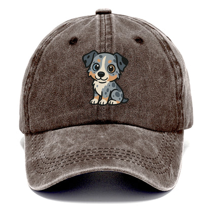 australian shepherd blue merle sitting pose with heterochromia portrait design Hat