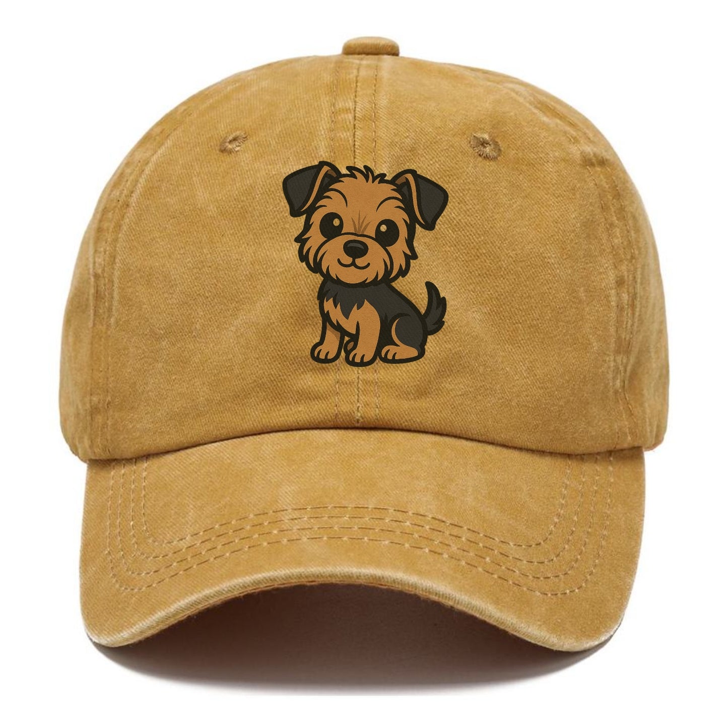 yorkipoo small brown and black sitting pose portrait design Hat