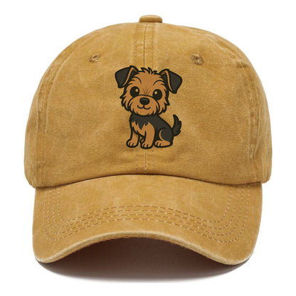 yorkipoo small brown and black sitting pose portrait design Hat