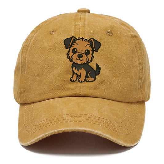 yorkipoo small brown and black sitting pose portrait design Hat