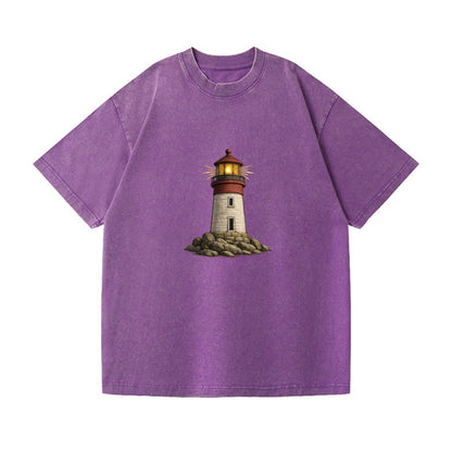 illuminated lighthouse on a rocky shore Hat