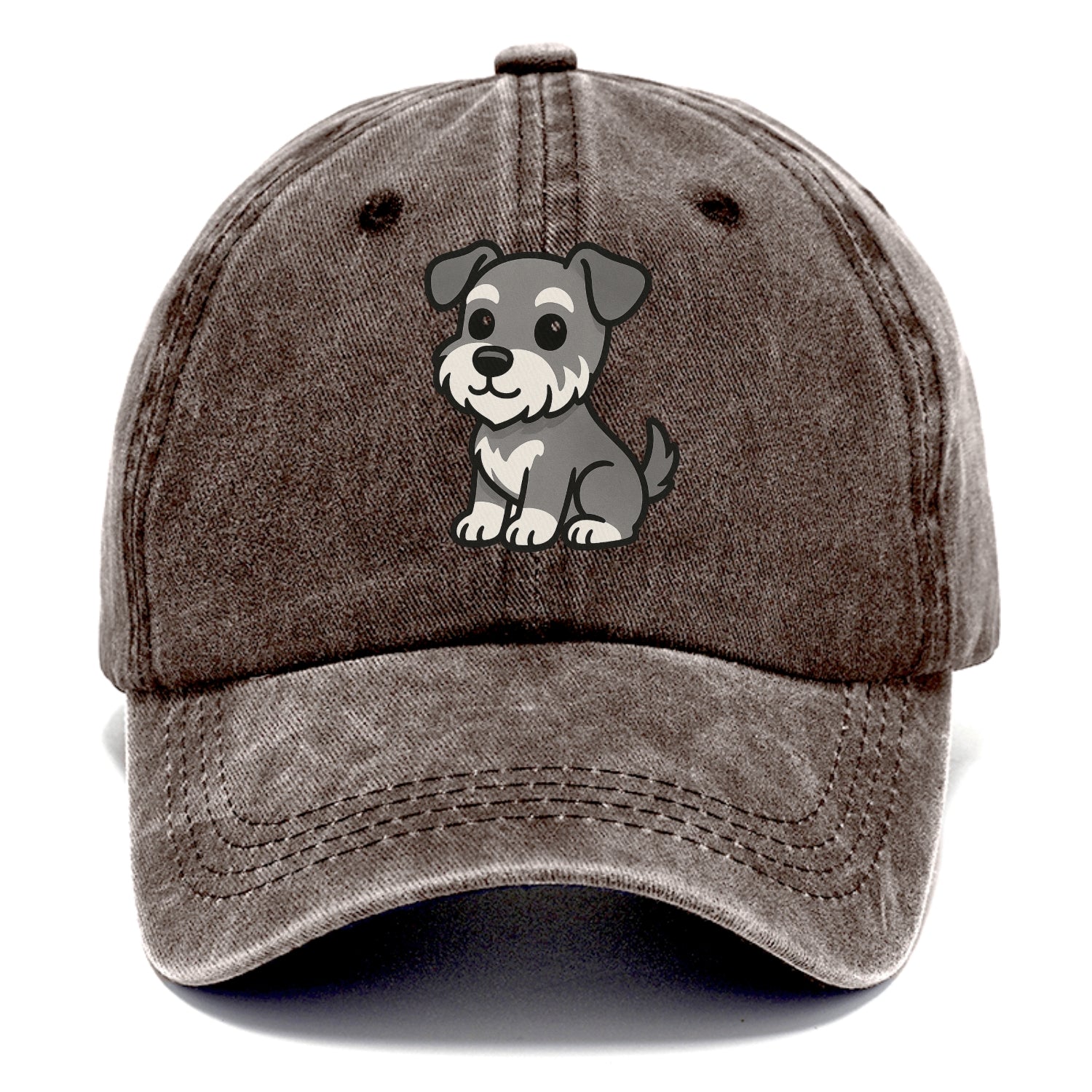 schnoodle gray and white sitting pose portrait design Hat