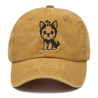 yorkshire terrier brown and black with top knot portrait design Hat